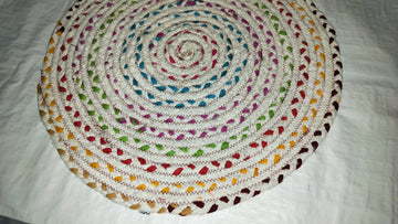 Sonia Artisan Collections| Multicolored Braided Jute and Cotton Round Rug/Mat | Handmade, Boho Style | Perfect for Living Room, Kids Room, or Meditation- on Lucasgift
