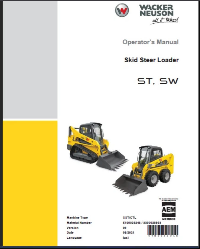 Wacker Neuson ST, SW Skid Steer Loader Operator’s Manual- on Lucasgift