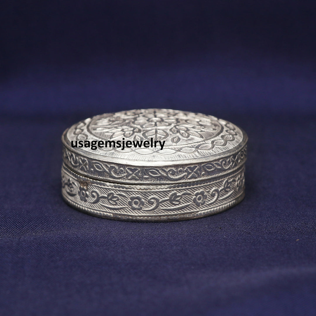 925 Sterling Silver Vintage Trinket Kajal Kumkum Sindur Box Handmade | Weight 30.88 Grams BJ1019- on Lucasgift