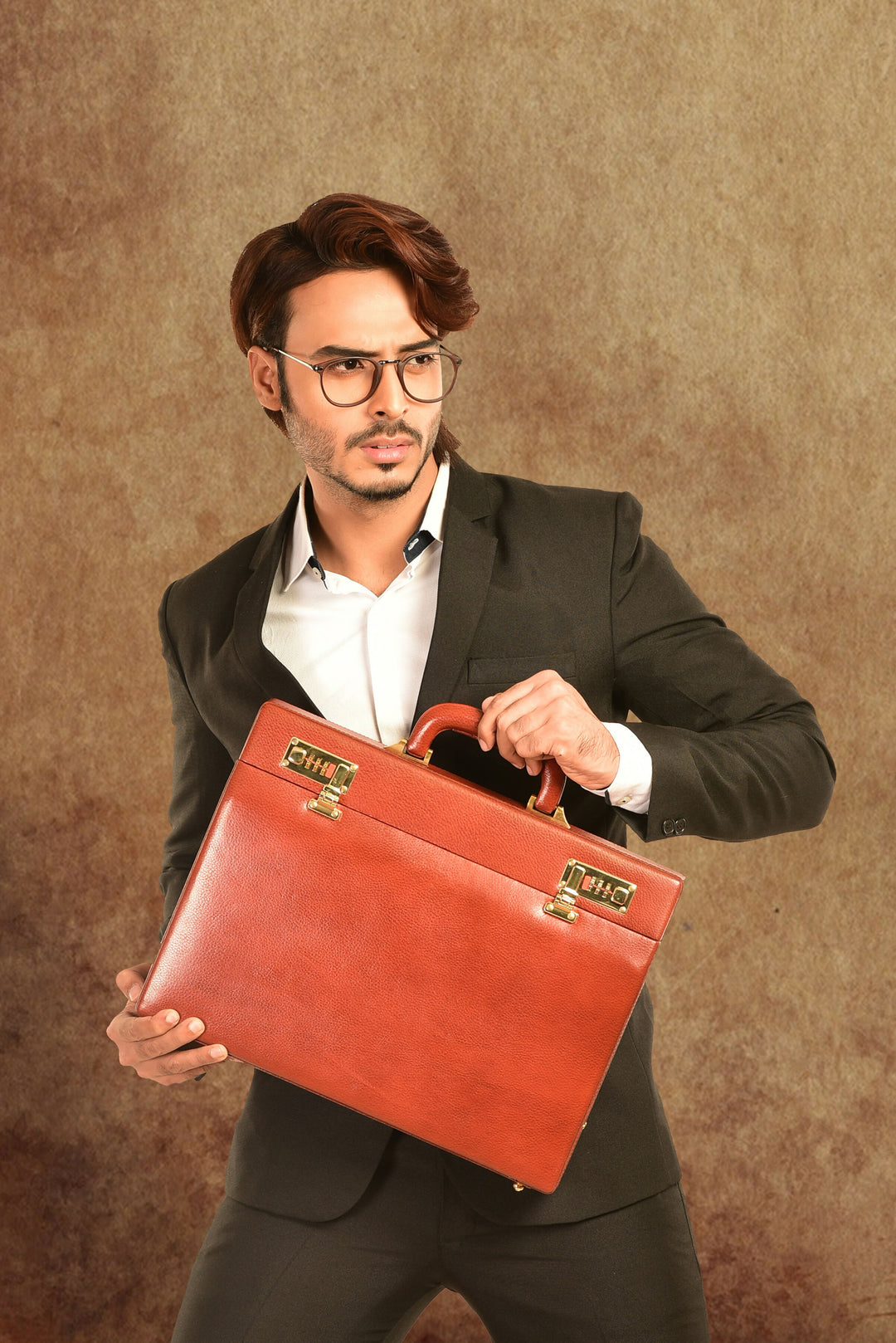 Genuine Leather Attache Briefcase for Men's Leather Executive Handbag 14 inch Laptop Bag MacBook Carry Case Documents Organizer- on Lucasgift