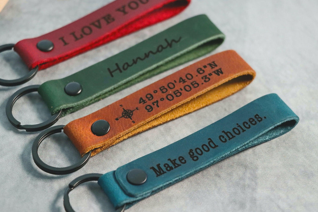 SLIM Personalized Leather Keychain. Custom Leather Keychain. Monogrammed Leather Key fob- on Lucasgift