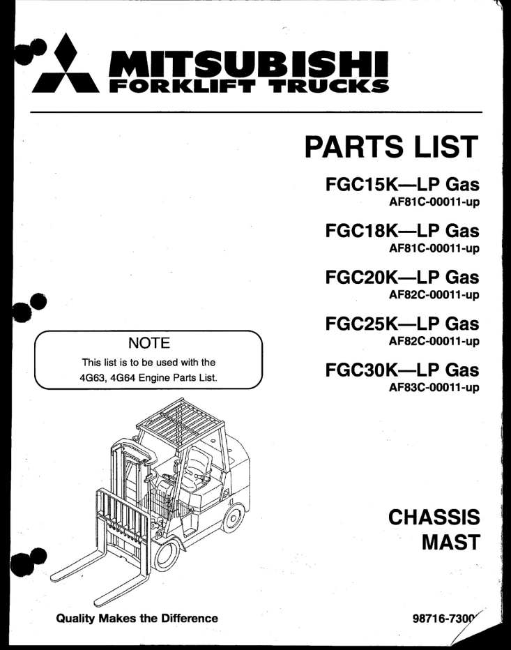 MITSUBISHI FGC25K GAS LP CUSHION TIRE FORKLIFT PARTS MANUAL- on Lucasgift