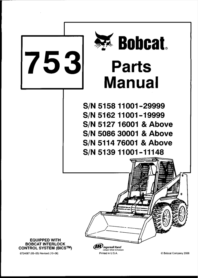 Bobcat 753 Skid Steer Loader Parts Catalog Manual Diagrams List- on Lucasgift
