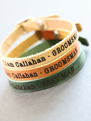 Groomsman Bracelets, BEST MAN BRACELET, Engraved Leather Bracelet, Personalized Bracelet, Wedding Gifts- on Lucasgift