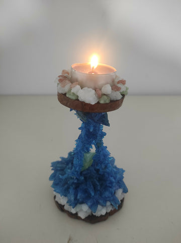 Crystal Waterfall Candle Holder | Handmade Wooden & Crystal Tealight Stand | Nature Inspired Decor- on Lucasgift
