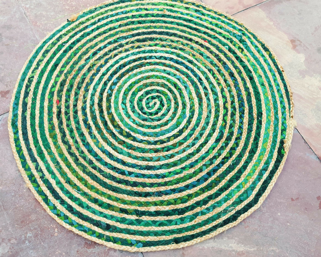 Braided Green Round Striped Solid Area Rug- on Lucasgift