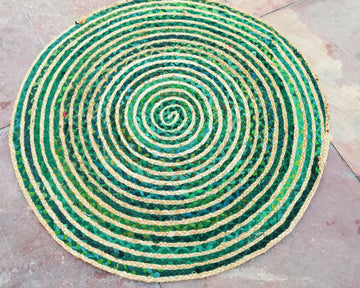 Braided Green Round Striped Solid Area Rug- on Lucasgift