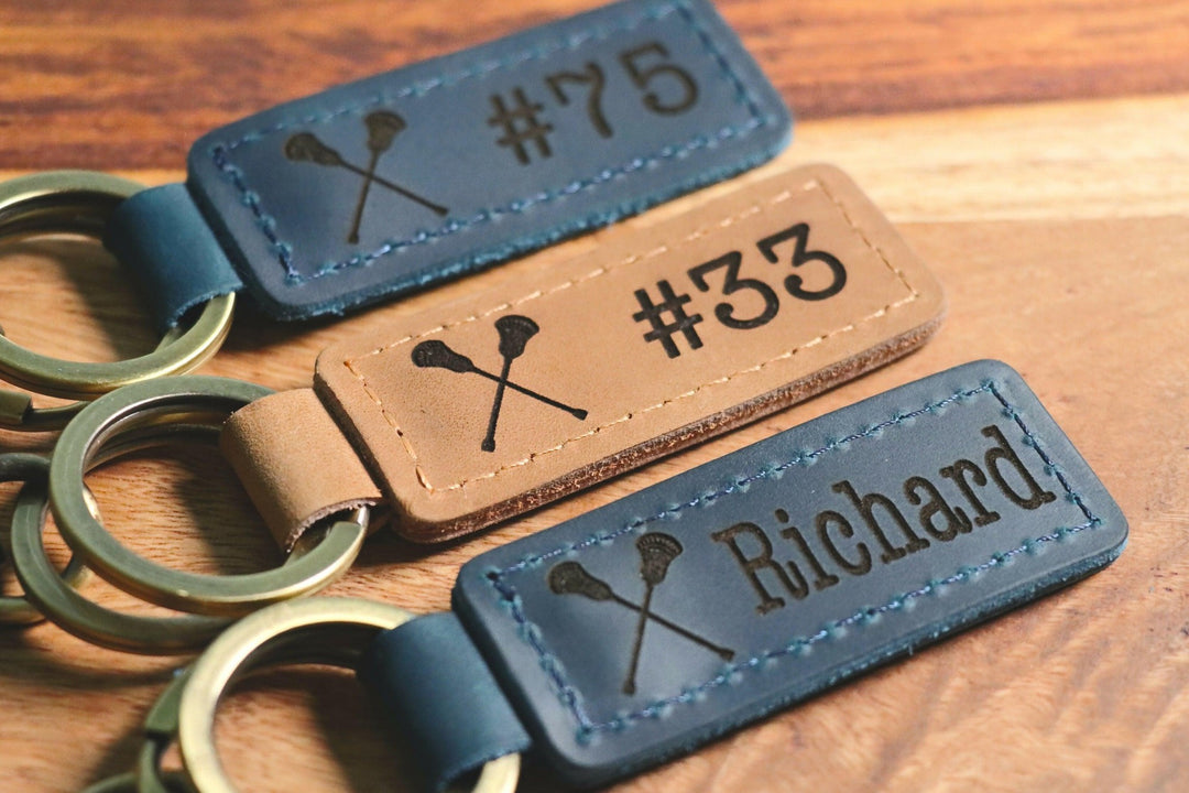 Lacrosse Keychain, Personalized Sports Keychain, Team Gifts, Player Gifts, Lacrosse Gift, LEATHER KEYCHAIN- on Lucasgift