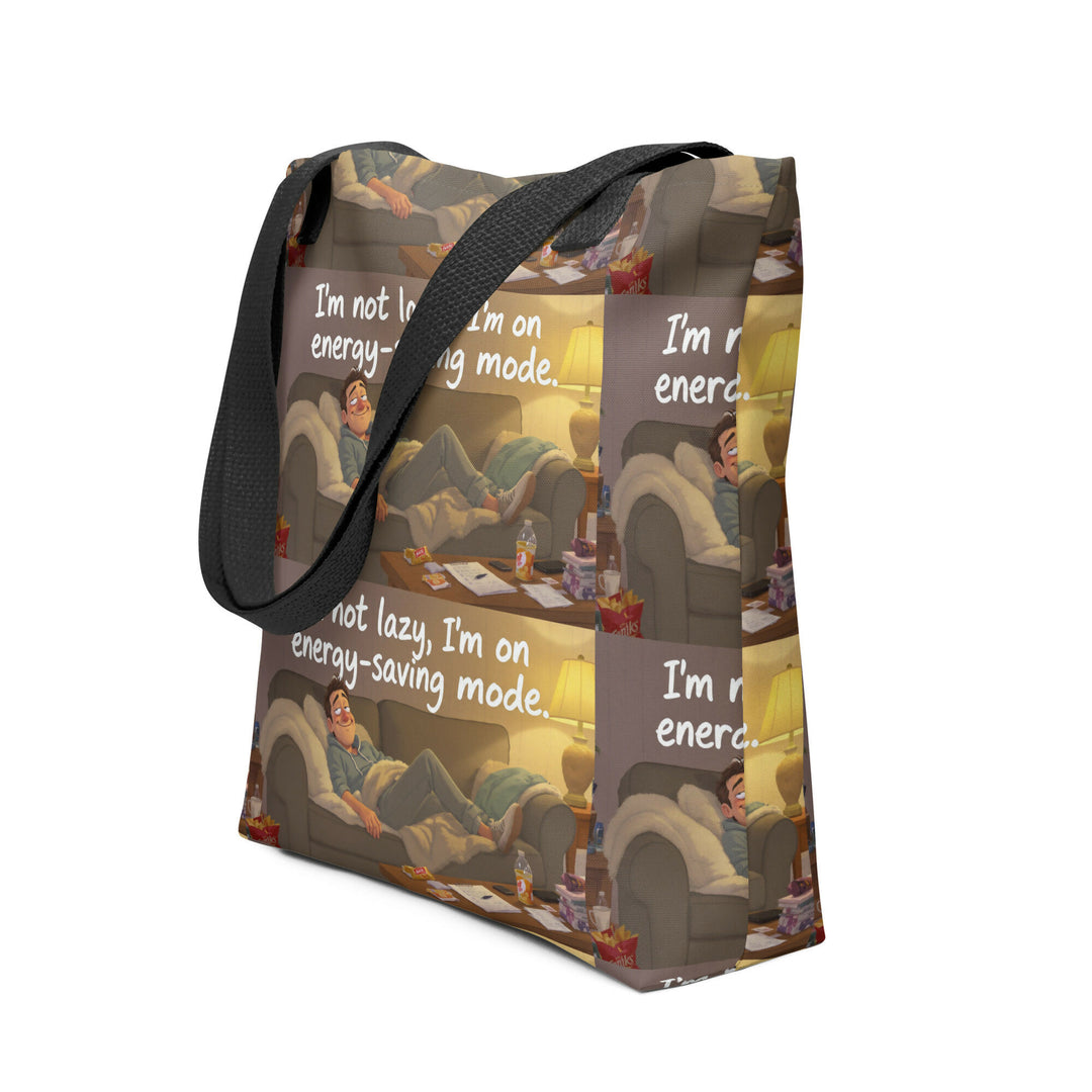 Energy-Saving Mode Living – Cozy Humor Tote- on Lucasgift