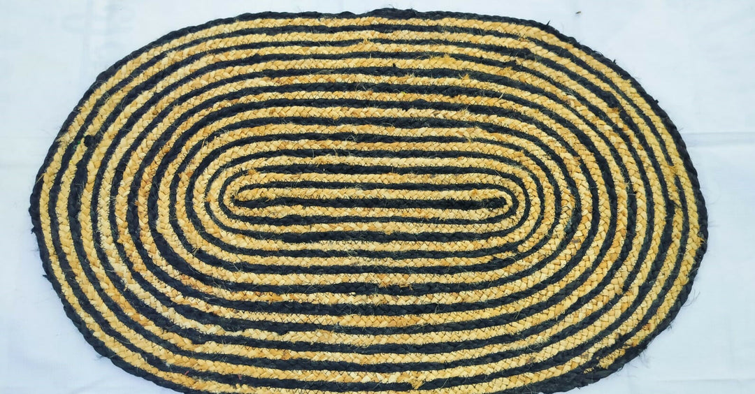Sonia Artisan Collections | Handmade Oval Jute Rug | Black & Natural Striped Design | Bulk Export Only- on Lucasgift