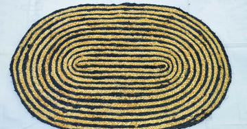 Sonia Artisan Collections | Handmade Oval Jute Rug | Black & Natural Striped Design | Bulk Export Only- on Lucasgift