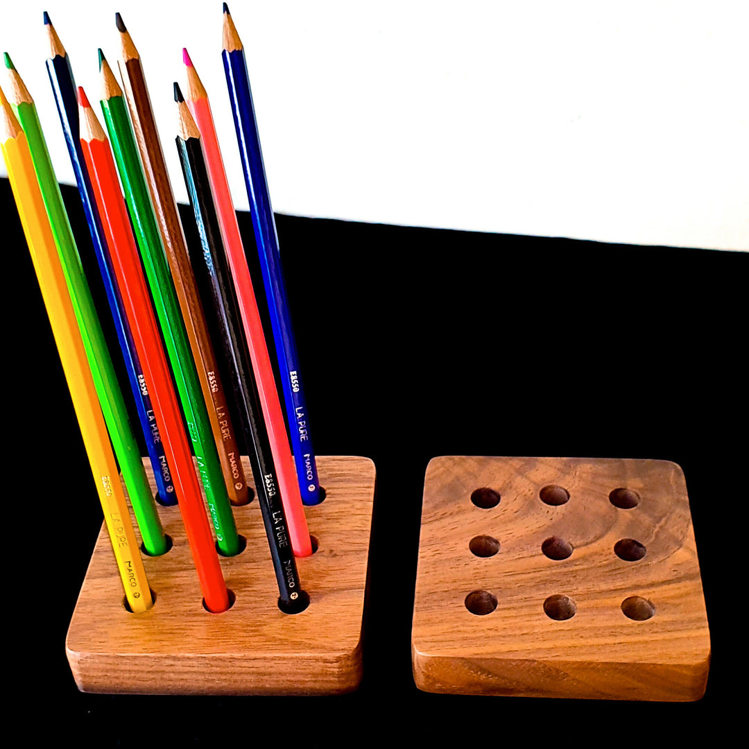 Wooden Pen Stand, Minimalist Handmade Pen and Pencil Holder For Desk, Teacher Appreciation Gift- on Lucasgift