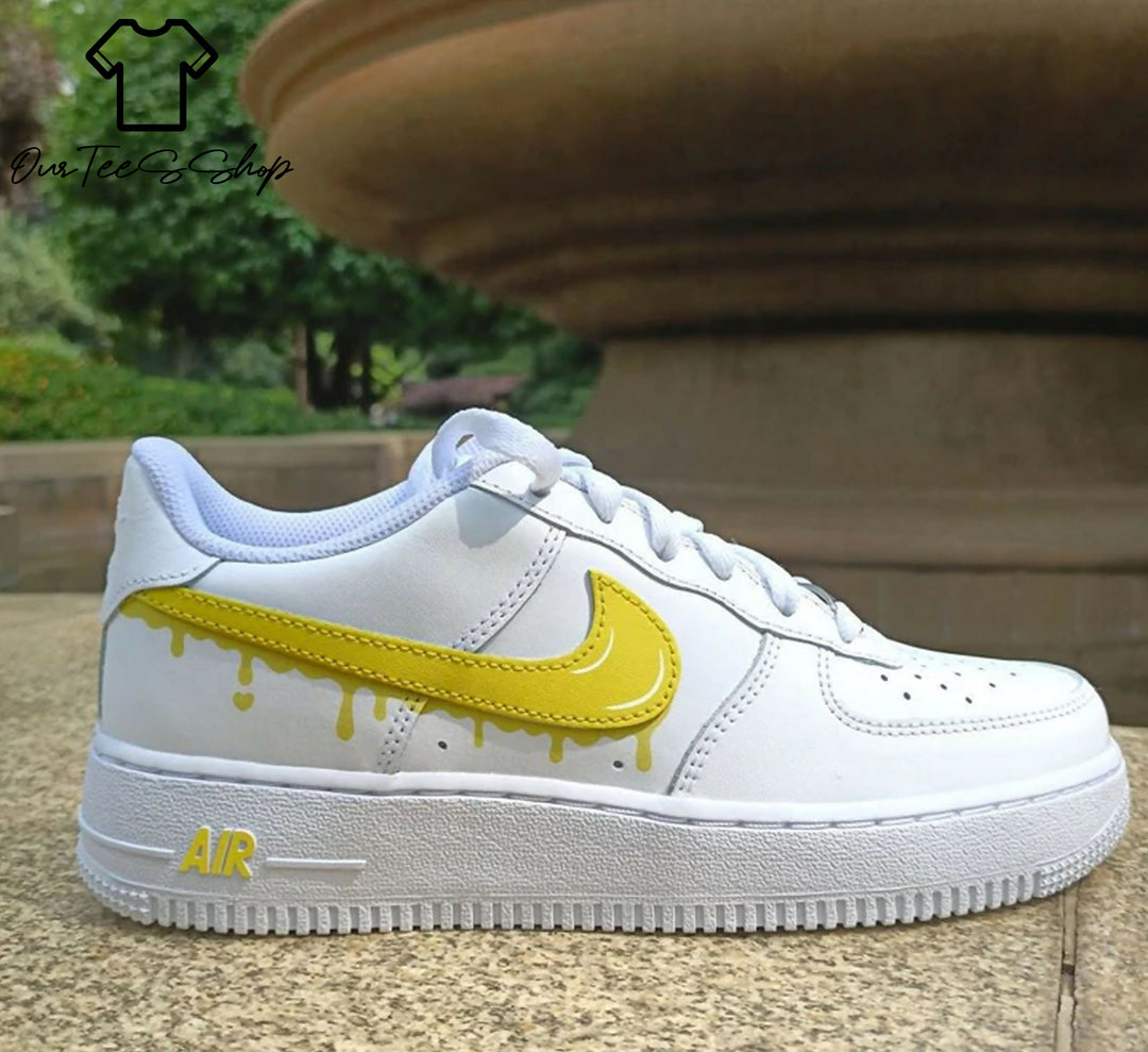 Custom Yellow Drip AF1 Sneakers, Hand Painted Personalized Shoes