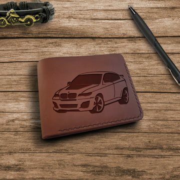 Car Gifts. Personalized Leather Wallet. Engraved Wallet. Custom Slim Bifold Minimalist Leather Wallet for Men. Custom Car Lovers Gifts- on Lucasgift
