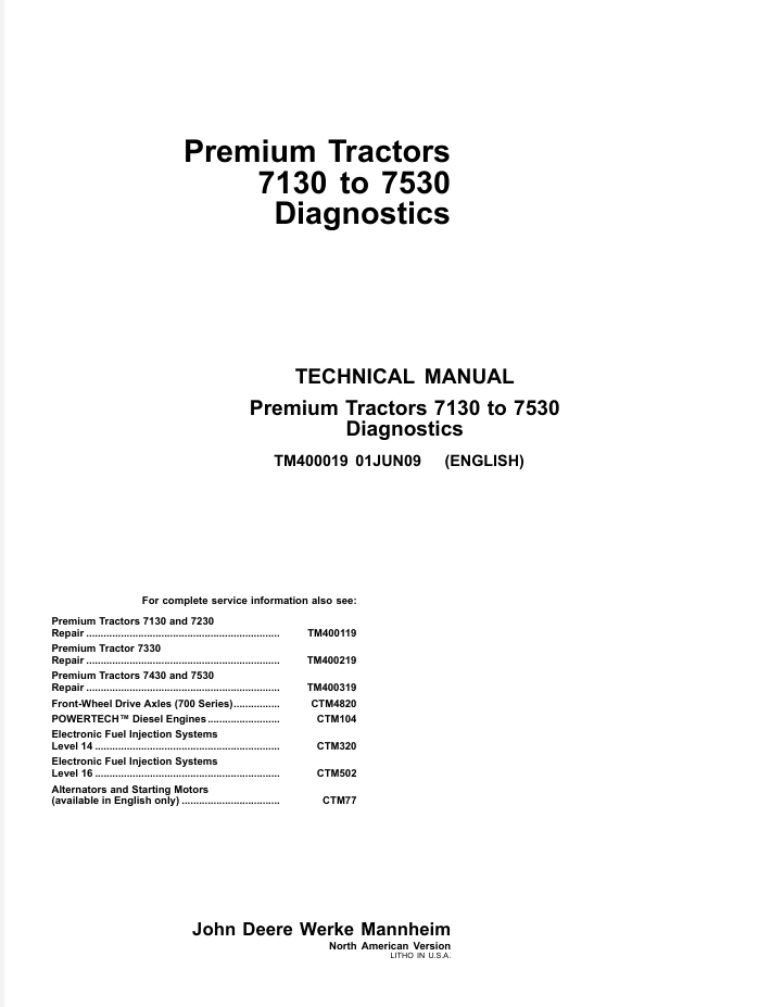 JOHN DEERE 7130 7530 PREMIUM TRACTOR TEST ENGINE TECHNICAL MANUAL- on Lucasgift