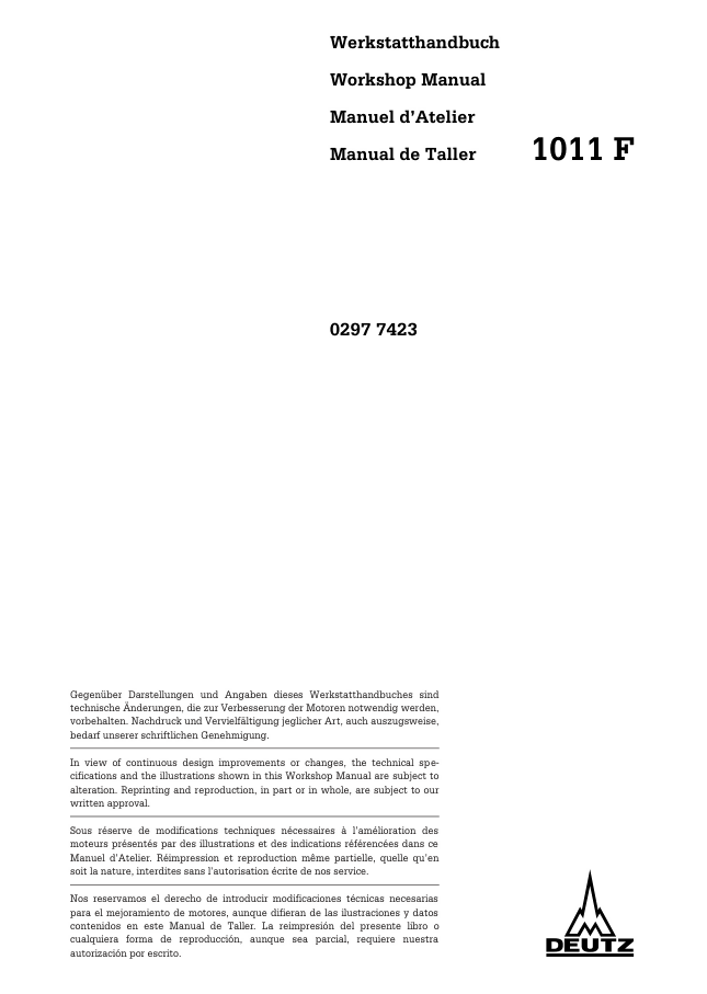 DEUTZ 1011F Engine WorkShop Repair Manual- on Lucasgift