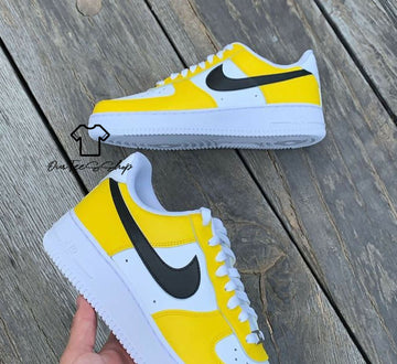 Custom Yellow Black AF1 Sneakers, Hand Painted Personalized Shoes