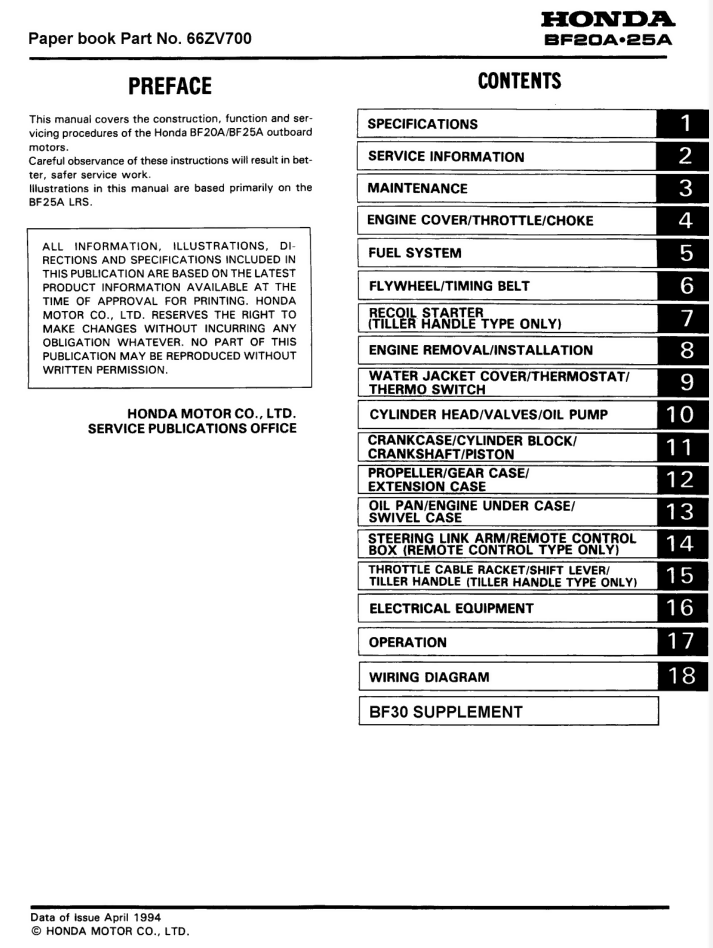 Honda BF20A BF25A BF30A Outboard Service Manual- on Lucasgift