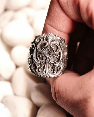 Gothic Sigil Ring, Handmade Sterling Silver Band, Noir Canticle Dark Rune Statement Piece, Original Design Vintage Talisman, Luxury Art- on Lucasgift