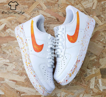Custom Orange Splatter AF1 Sneakers, Hand Painted Personalized Shoes