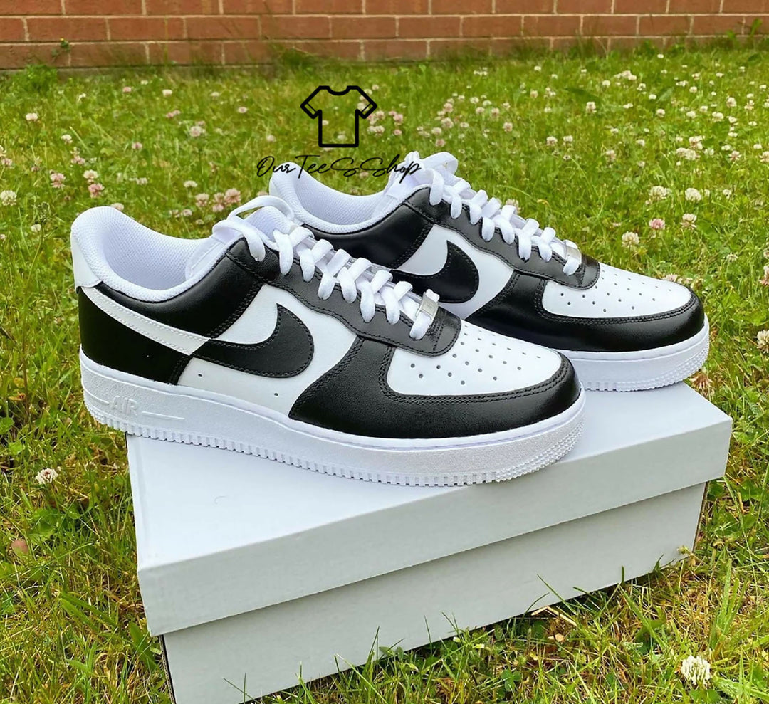 Custom Black White AF1 Sneakers, Hand Painted Personalized Shoes