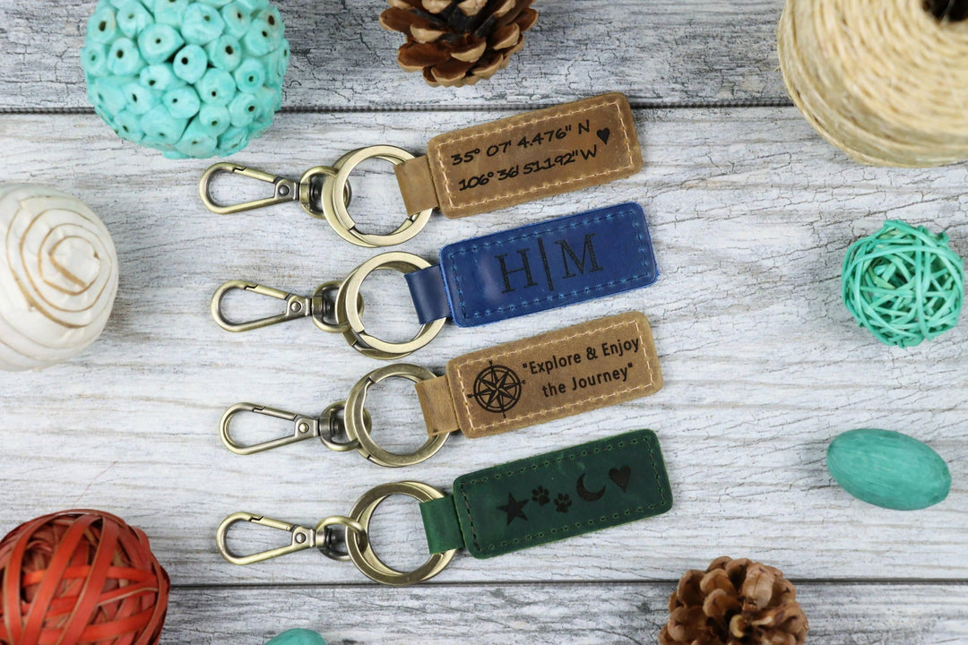 Set of 3 Customizable Leather Keychain , Real Leather, Same Day Shipping, Free Shipping US- on Lucasgift