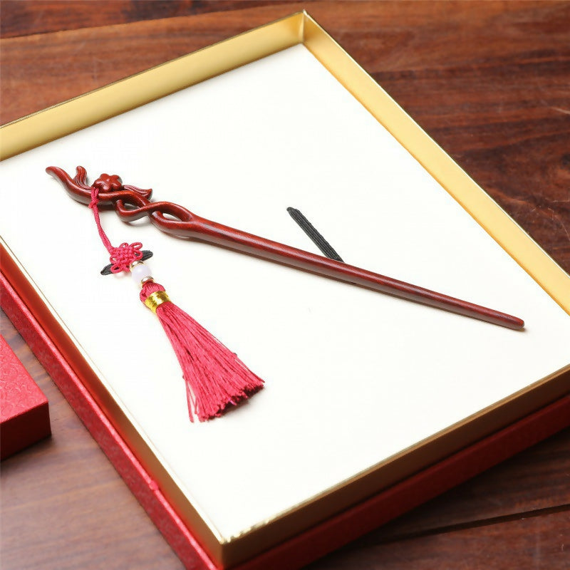 Rosewood Hanmei Plum Blossom Hair Comb and Hairpin Wedding Gift Set- on Lucasgift