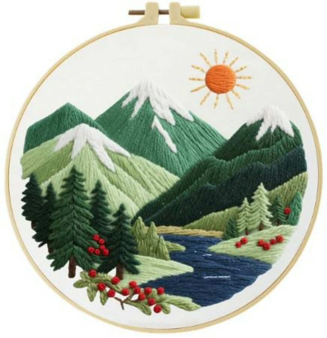 Cross Stitch Kits for Beginners |River in Mountains (20cm with frame)- on Lucasgift