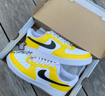 Custom Yellow Black AF1 Sneakers, Hand Painted Personalized Shoes