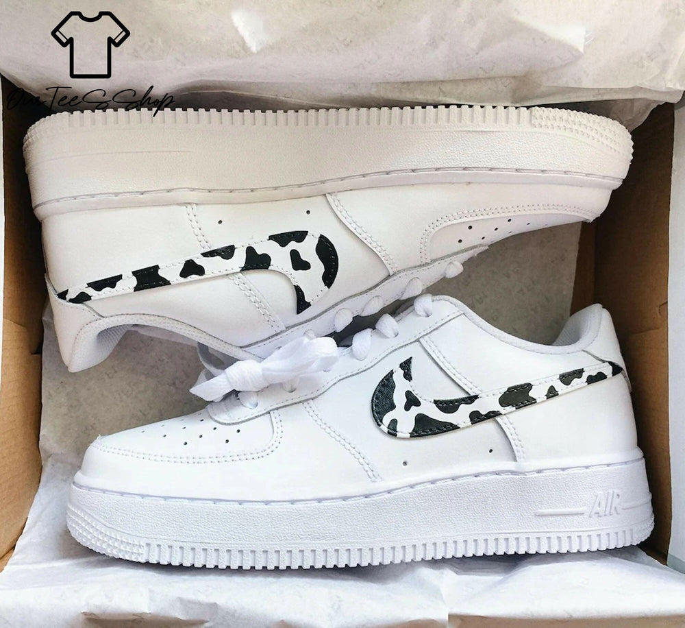 Custom Cow Print AF1 Sneakers, Hand Painted Personalized Shoes- on Lucasgift