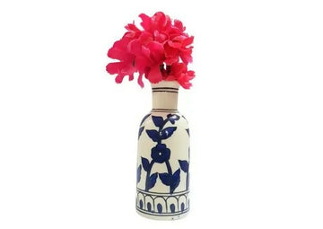 Hand-Painted Blue Floral Ceramic Vase- on Lucasgift