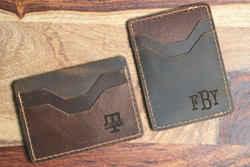 Personalized Slim Card Wallet, Christmas Gift, Minimalist Leather Card holder, Monogrammed Wallet, Western Initials- on Lucasgift
