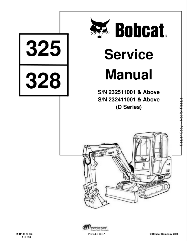 BOBCAT 325 328 COMPACT EXCAVATOR SERVICE REPAIR SHOP MANUAL- on Lucasgift