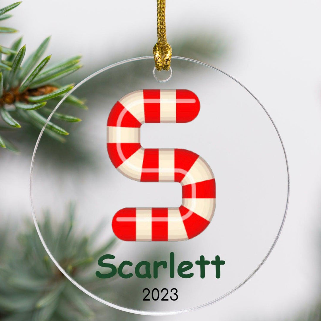 Personalized Candy Cane Alphabet Christmas Ornament - Acrylic
