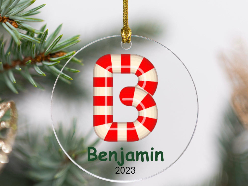 Personalized Candy Cane Alphabet Christmas Ornament - Acrylic-Lucasgift