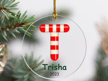 Personalized Candy Cane Alphabet Christmas Ornament - Acrylic-Lucasgift