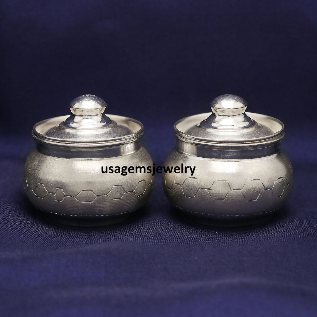 Pure Silver Haldi Sindoor Kumkum Dibbi Container Pooja Box Handmade | Weight 43 Grams BJ1015- on Lucasgift