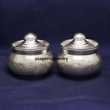 Pure Silver Haldi Sindoor Kumkum Dibbi Container Pooja Box Handmade | Weight 43 Grams BJ1015- on Lucasgift