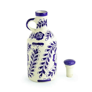 Indian Handcrafted Blue & White Mughal Ceramic Oil Dispenser- on Lucasgift