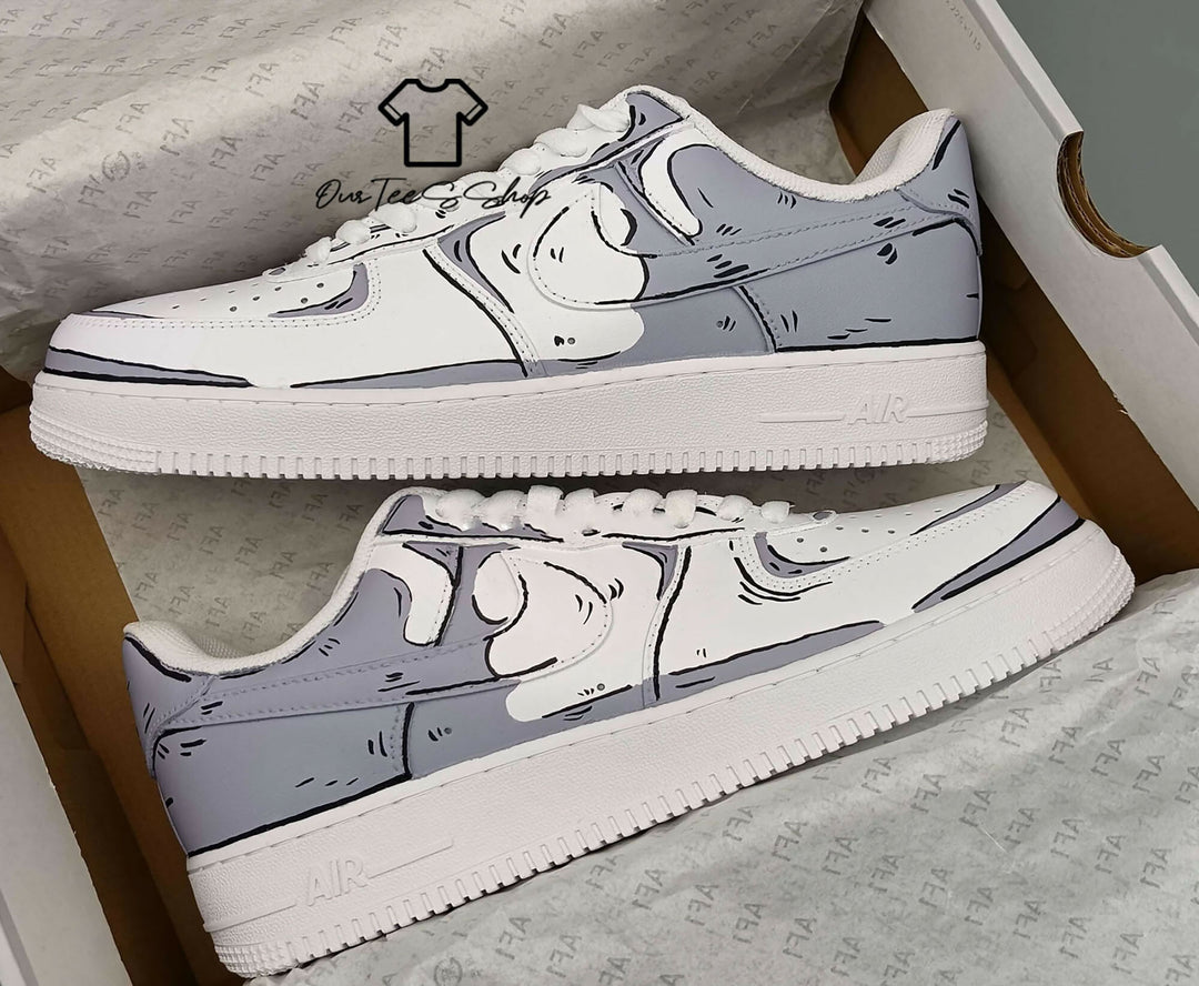 Custom Gray White AF1 Sneakers, Hand Painted Personalized Shoes