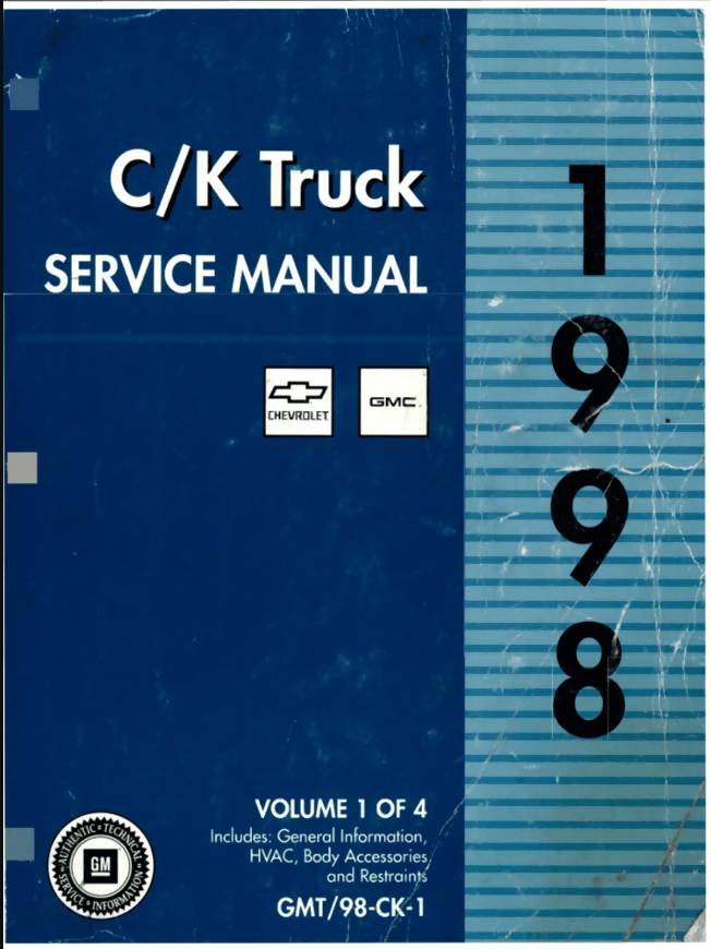 1998 GMC Chevrolet CK Truck Shop Manual Service Repair- on Lucasgift