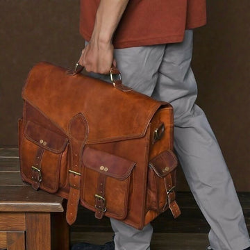 Personalized Handmade Full Grain Leather Laptop Messenger Bag Crossbody Satchel- on Lucasgift