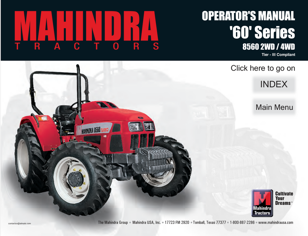 MAHINDRA 8560 4WD TRACTOR OPERATORS MANUAL- on Lucasgift