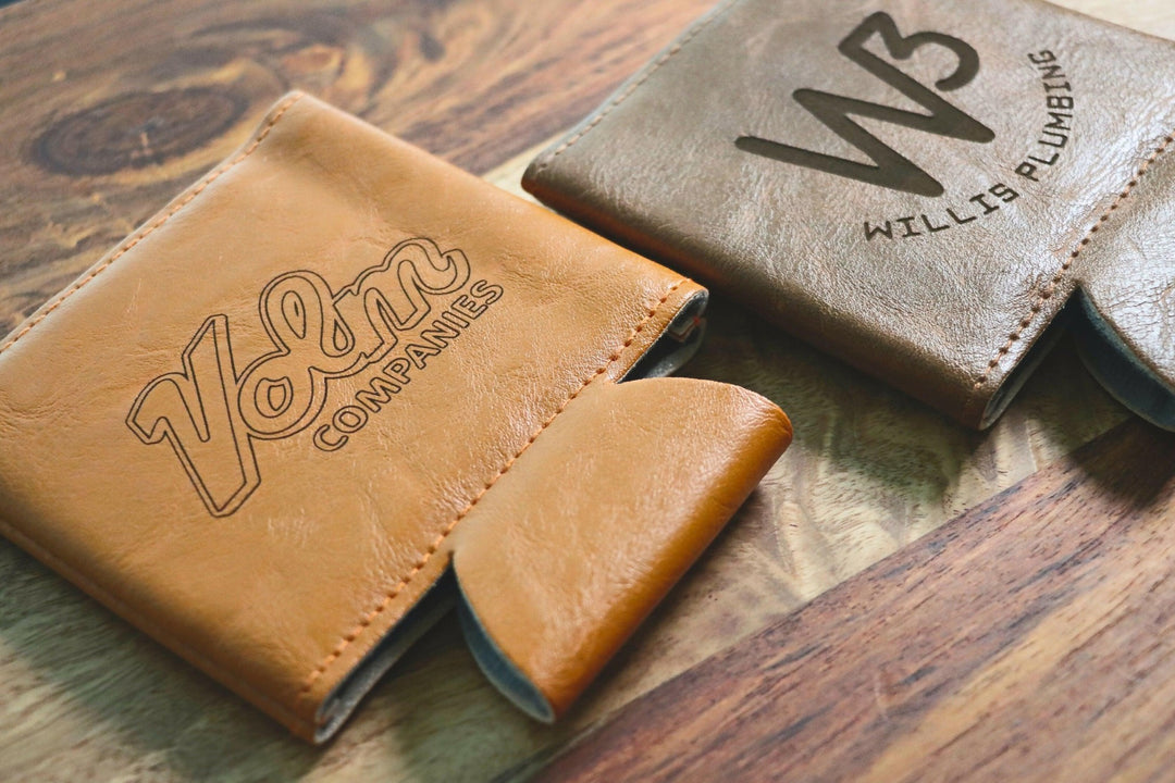 BUSINESS LOGO Leather Koozies, Custom Koozies- on Lucasgift