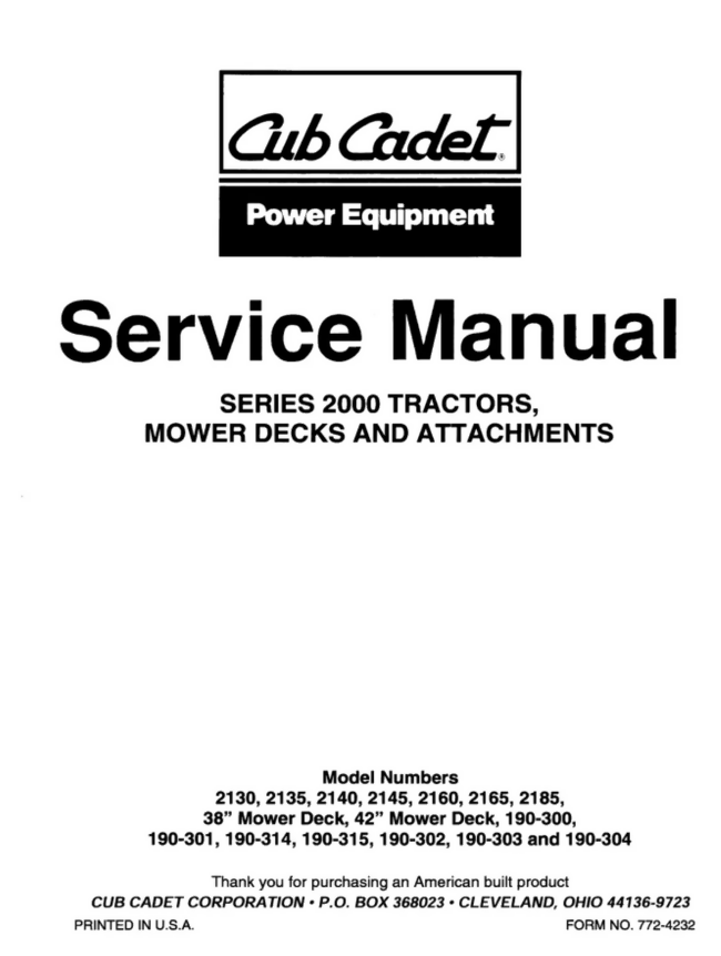 CUB CADET 2000 2135 LAWNMOWER TRACTOR MANUAL SERVICE ENGINE REPAIR- on Lucasgift