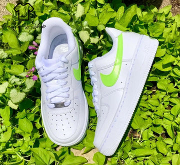 Custom Lime Green AF1 Sneakers, Hand Painted Personalized Shoes