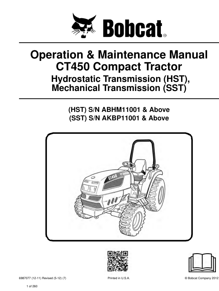 BOBCAT CT450 COMPACT TRACTOR OPERATION MANUAL- on Lucasgift