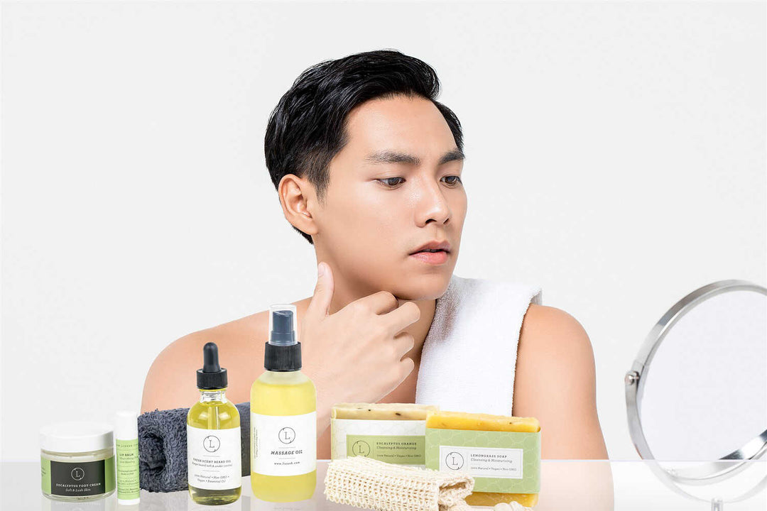 Fresh earthy Natural skincare set, Eucalyptus bath and body, Men Grooming kit/Body oil-Beard oil - mens box-Natural on Lucasgift