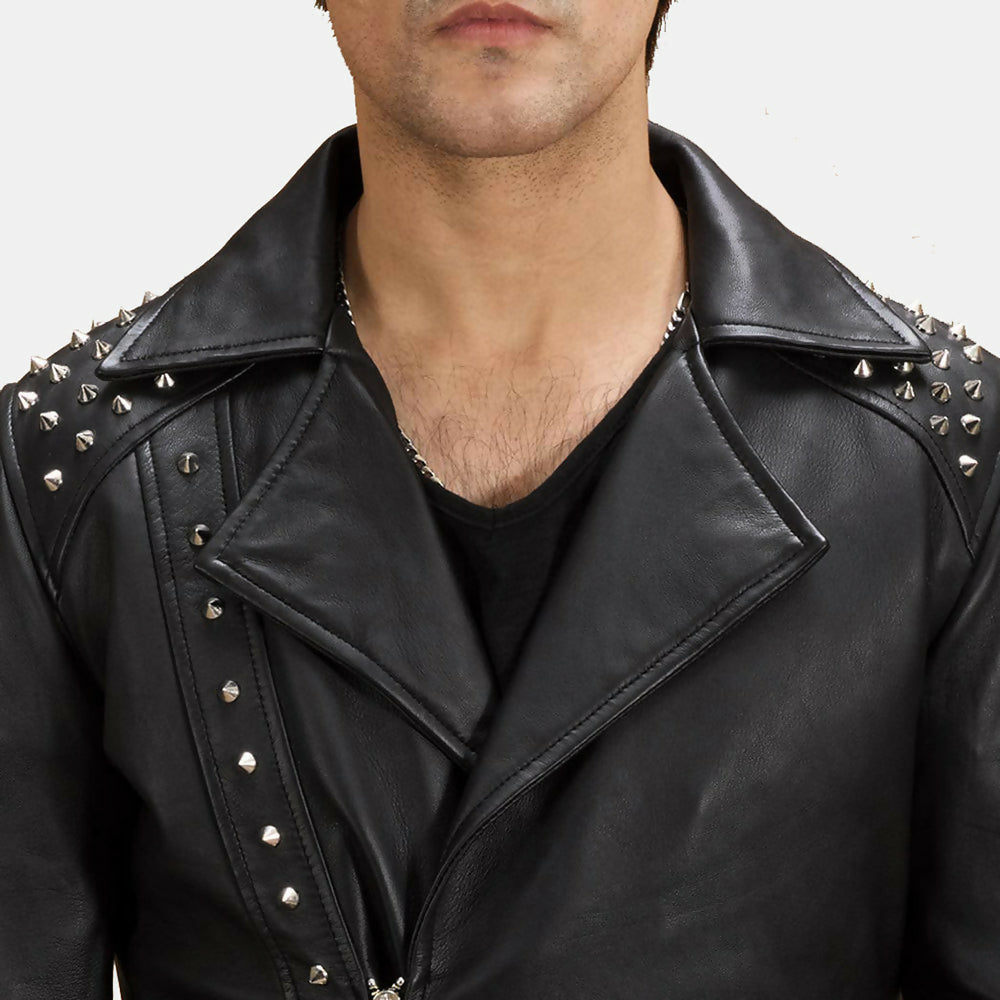 Men's Handmade Black Studded Leather Biker Jacket – Premium Genuine Motorcycle Leather Jacket