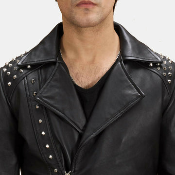 Men's Handmade Black Studded Leather Biker Jacket – Premium Genuine Motorcycle Leather Jacket